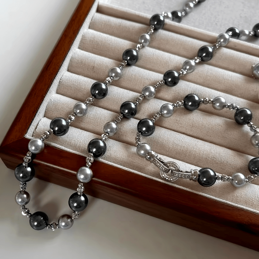 Gray Mixed Pearl Necklace Bracelet Set - Wedding Gift